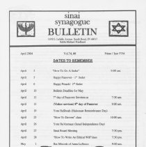 Sinai Synagogue Bulletin, April, 2004, Vol. 74, #8