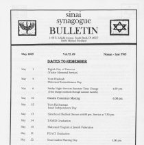 Sinai Synagogue Bulletin, May, 2005, Vol. 75, #9
