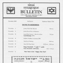 Sinai Synagogue Bulletin, December, 2005, Vol. 76, #4
