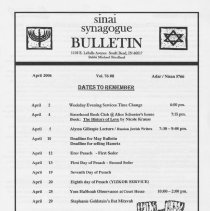 Sinai Synagogue Bulletin, April, 2006, Vol. 76, #8