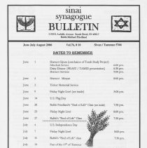Sinai Synagogue Bulletin, June/July/August, 2006, Vol. 76, #10