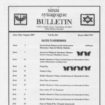 Sinai Synagogue Bulletin, June/July/August, 2007, Vol. 76, #10
