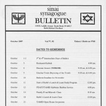 Sinai Synagogue Bulletin, October, 2007, Vol. 77, #2