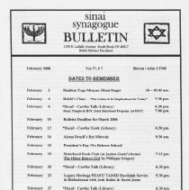 Sinai Synagogue Bulletin, February, 2008, Vol. 77, #7