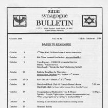 Sinai Synagogue Bulletin, October, 2008, Vol. 78, #2