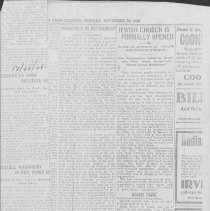Newspaper clipping from South Bend Tribune "Jewish church is Formally Opene
