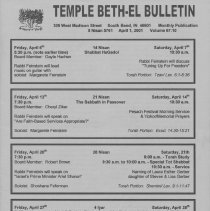 Temple Beth-El Bulletin, Vol. 67:10, April 1, 2001