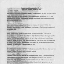 Minutes from Temple Israel Congregation Meeting, June 20, 1999