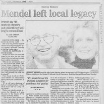Article from a Benton Harbor newspaper, "Mendel left local legacy,"