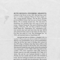 Article from unknown source regarding Ruth Resnick Steinberg Krawetz's serv