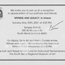 Invitation to reception for Witness and Legacy program
