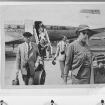 Lydia  and Sid Plaut deplaning for visit to Macchu Picchu