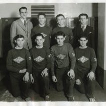 Group photo with basketball warm-ups