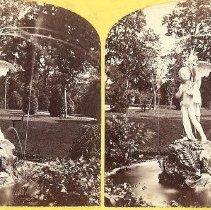 Potter's Grove with yellow background. Cupid with bird fountain.