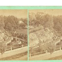 Potter's Grove with green background, corner with house