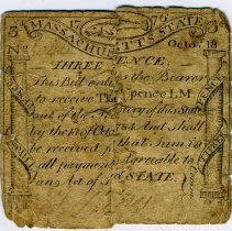 1776 Massachusetts 3 Pence Front