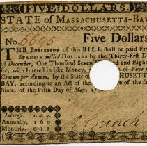 Front of Massachusetts Five Dollar Note