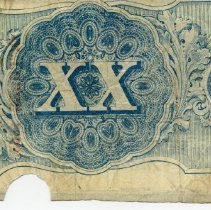 October 1863 Confederate $20 Bill Back