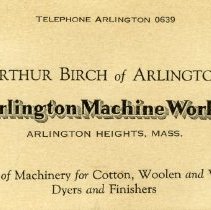 Arthur Birch of Arlington, Arlington Machine Works
