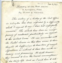 History of the Post Office in Arlington, Mass.