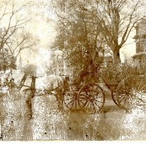 first horse drawn hose reel in Dept. Foster Brooks driver. first horse owne