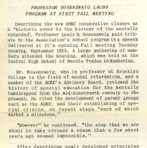 Professor Rosenzweig Lauds Program at First Fall Meeting