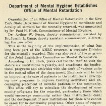 Department of Mental Hygiene Establishes Office of Mental Retardation
