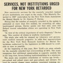 Services, Not Institutions Urged for New York Retarded