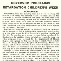 Governor Proclaims Retardation Children's Week