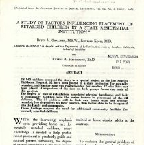 Study of Factors Influencing Placement of Retarded Children in a State Residential Institution