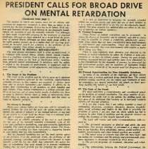 President Calls for Broad Drive on Mental Retardation