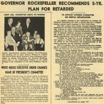 Governor Rockefeller Recommends 5-yr Plan for Retarded: To Appoint Citizens Committee on Mental Retardation