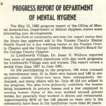Progress Report of Department of Mental Hygiene
