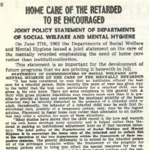 Home Care of the Retarded to be Encouraged