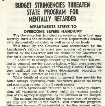 Budget Stringencies Threaten State Program for Mentally Retarded