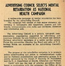 Advertising Council Selects Mental Retardation as National Health Campaign