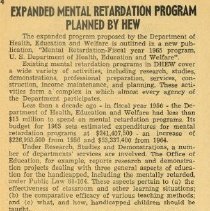 Expanded Mental Retardation Program Planned by HEW
