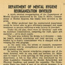 Department of Mental Hygiene Reorganization Unvieled