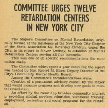 Committees Urge Twelve Retardation Centers in New York City