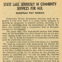 State Lags Seriously in Community Services for M.R.