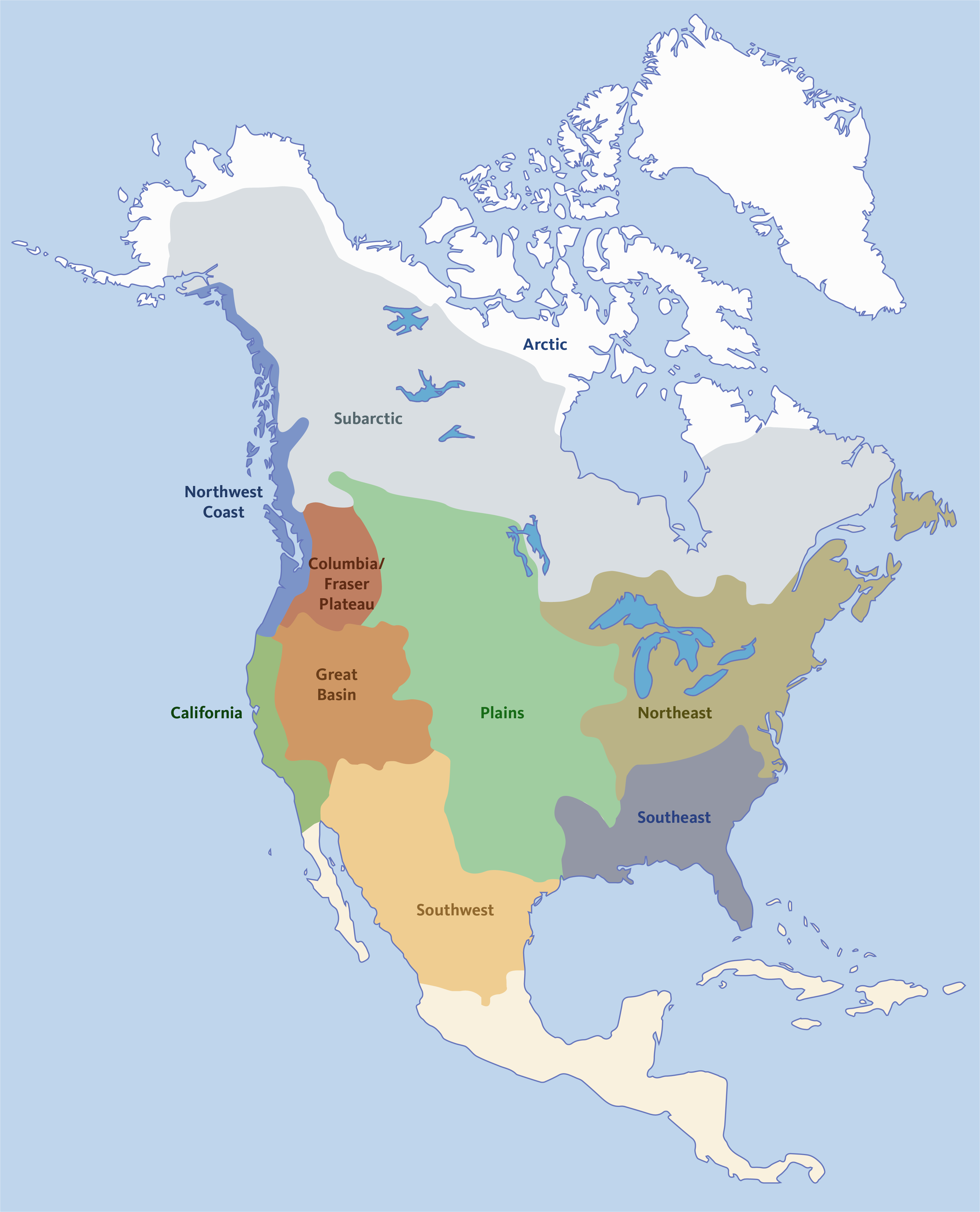 Map of North America with culture areas