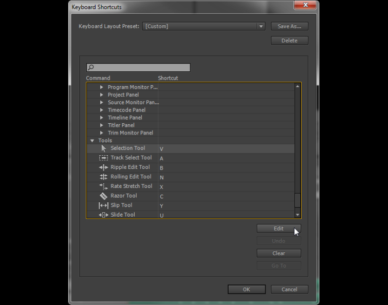 keyboard shortcuts for adobe premiere pro mac