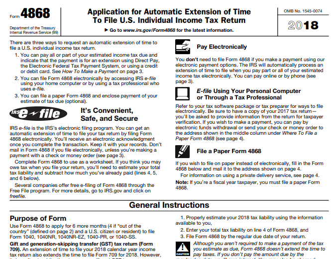 Form IRS 4868 Image