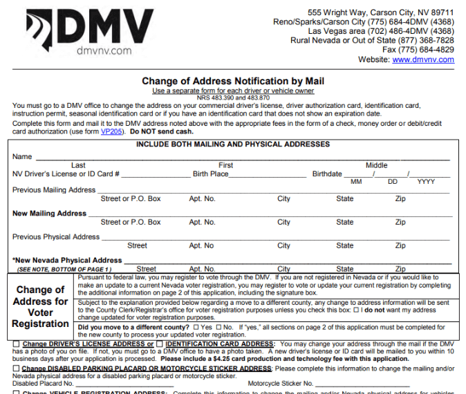 Form Nevada DMV Change of Address  Image