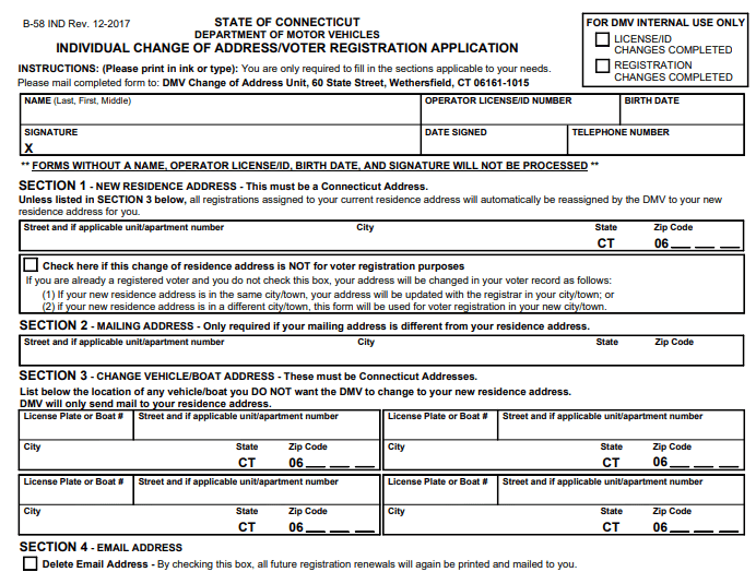 Form CT Change of Address Image