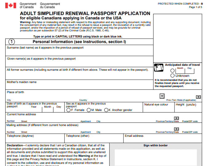 Form Canadian Passport Renewal Image