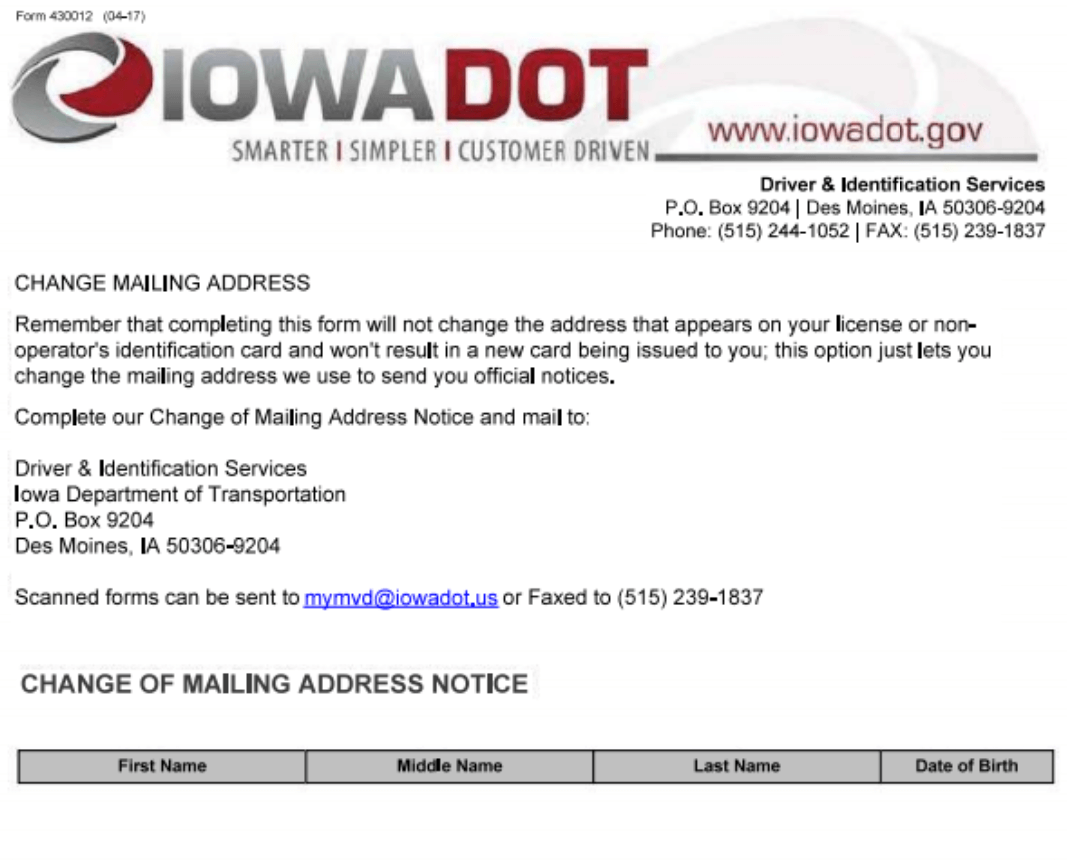 Form Iowa Change of Address Image