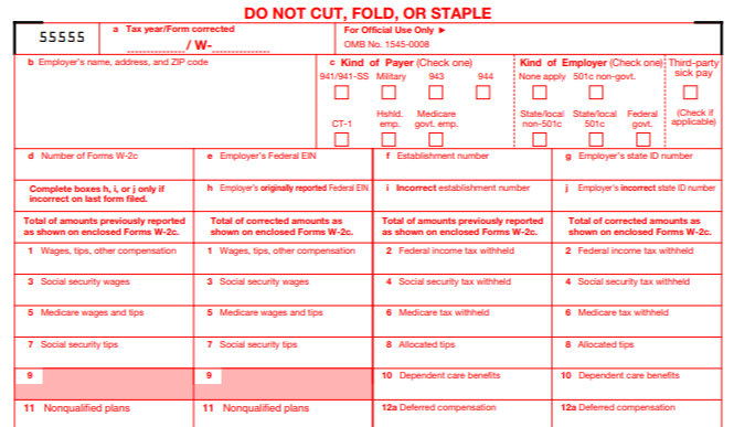 Form W-3C Image