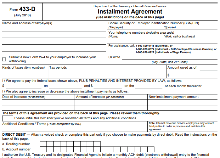 Form 433D IRS  Image