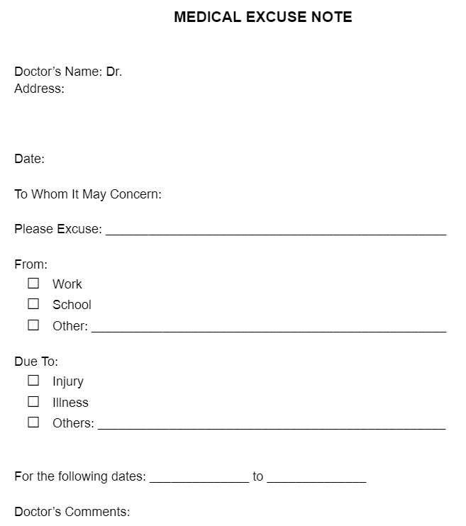 Form Doctor's Note Image